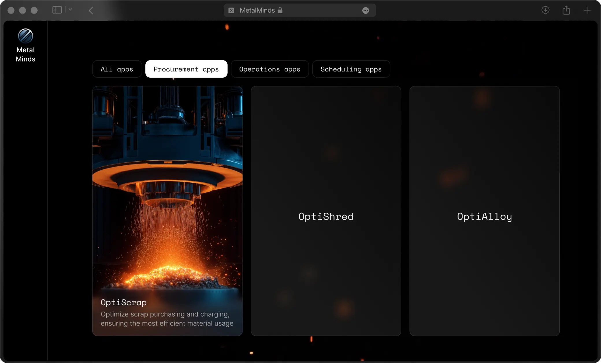 The Metal Minds Platform, showing its AI modules grouped by category